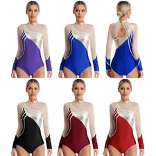 Womens Gymnastics Mock Neck Leotard Rhythmic Bodysuit Performance Unitards