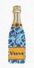 "Veuve" Champagne Bottle Blue Marble 18 mesh HP Needlepoint Canvas C'ate La Vie