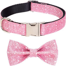 Bling Dog Bow Tie Collar for Small Medium Dogs, Cute Pink Girl Dog Collar with B