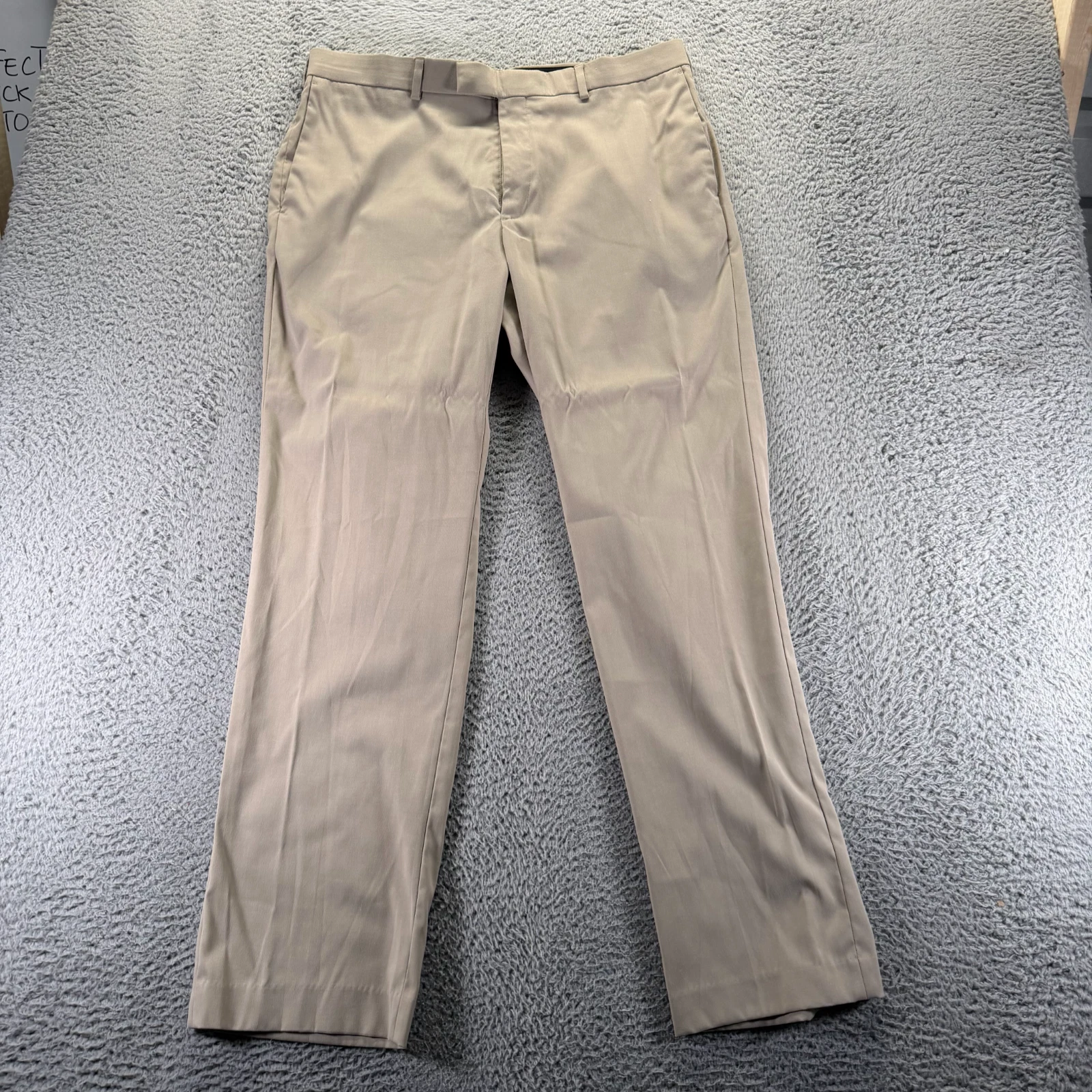 Perry Ellis Pant Mens 36x32 Beige Polyester Dress Straight Formal Preppy Stretch