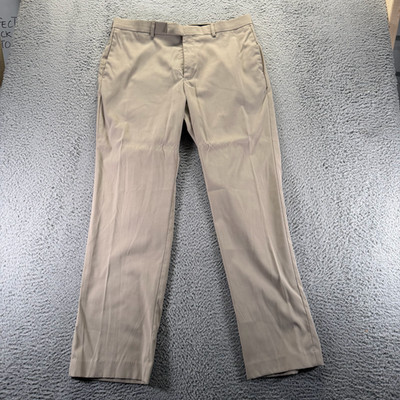Perry Ellis Pant Mens 36x32 Beige Polyester Dress Straight Formal Preppy Stretch