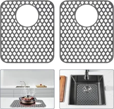 2PCS Silicone Sink Protector 12"X14" Rear Drain Hole, Heat Resistant Non-Slip Di