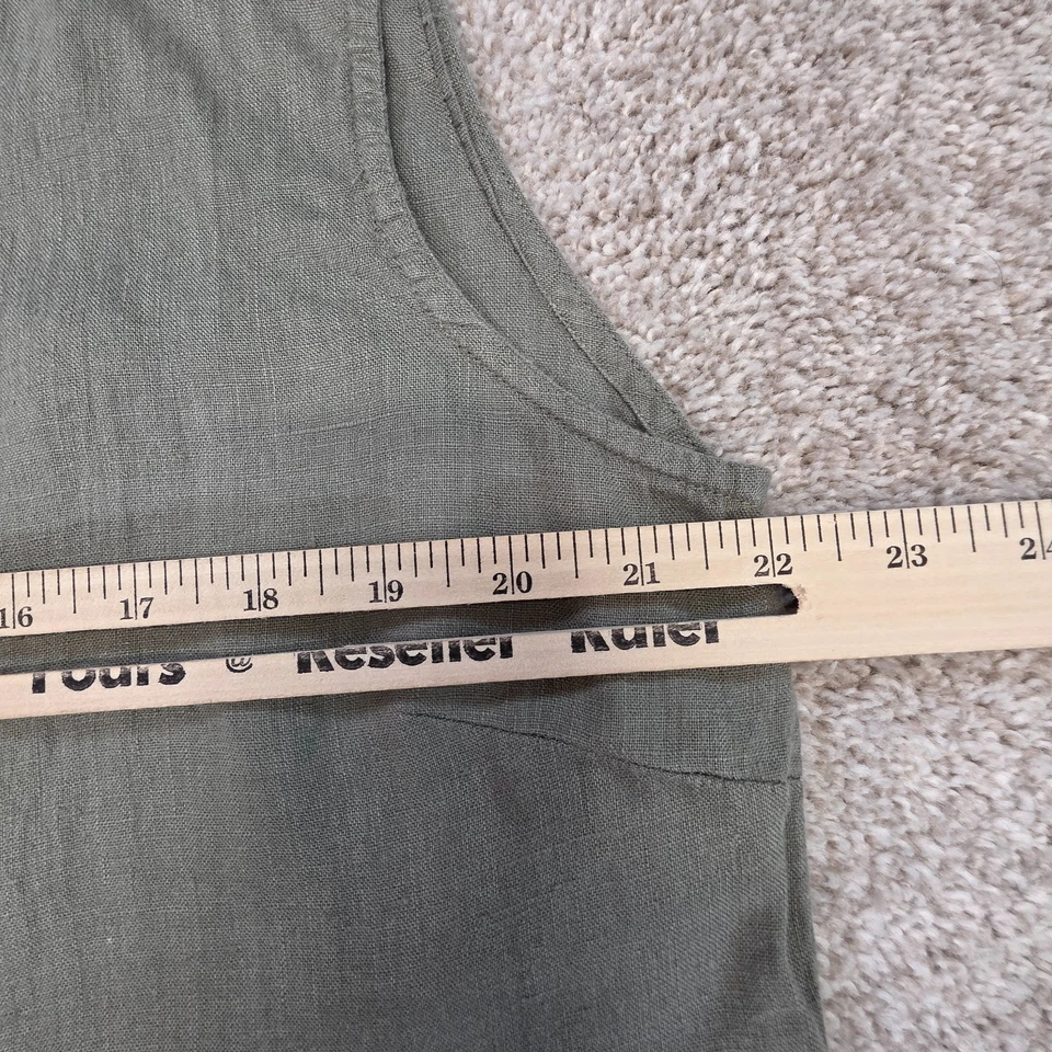 Top Chico's 100 % lino abotonado amarillo verde sin mangas con cuello talla 3 XL Foto 4 de 4