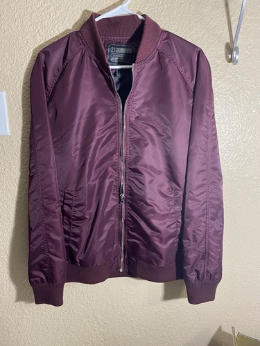 Forever 21 Men's Burgundy Bomber Jacket Size Medium