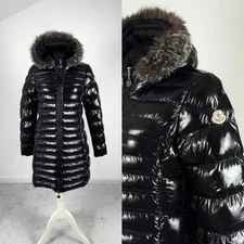 Women's Moncler Black Long Quilted Down Puffer Coat Jacket Size 1 ~ SM