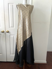 Tadashi Shoju ISHI Custom Gown NEW  449 Gold Sequin  Black Sheer Dress Sz S