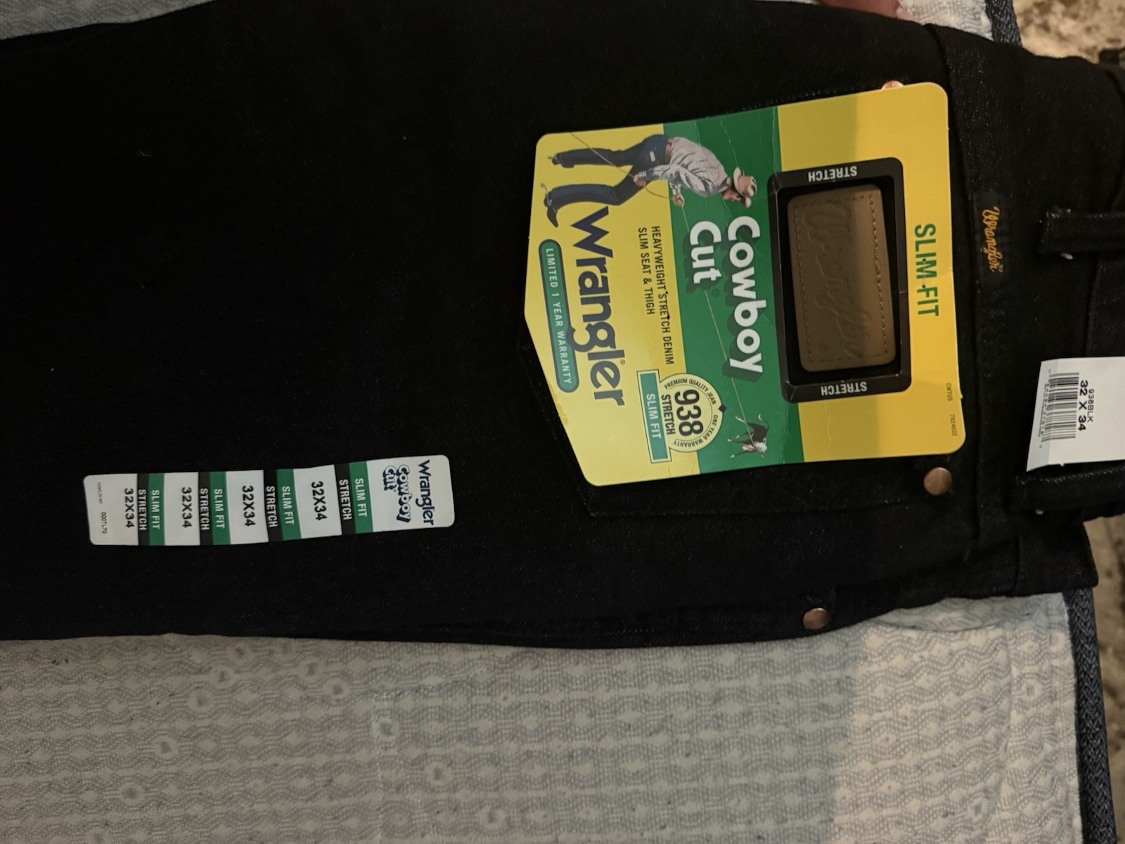 Wrangler Cowboy Cut 938 Black Slim Fit Heavyweight Stretch Denim Jeans Men 32x34 thumbnail 3