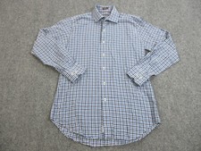Peter Millar Shirt Mens Medium Blue White Plaid Button Down Long Sleeve Cotton