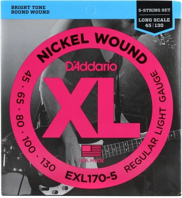 D'Addario EXL170-5 Regular Light Nickel Wound 5-string Long Scale Bass Strings -