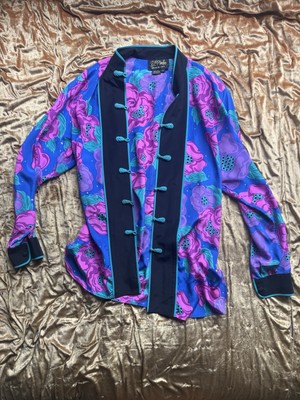   Vtg Bob Mackie Wearable Art 100% Silk Blouse w/ Frog Closures   M  