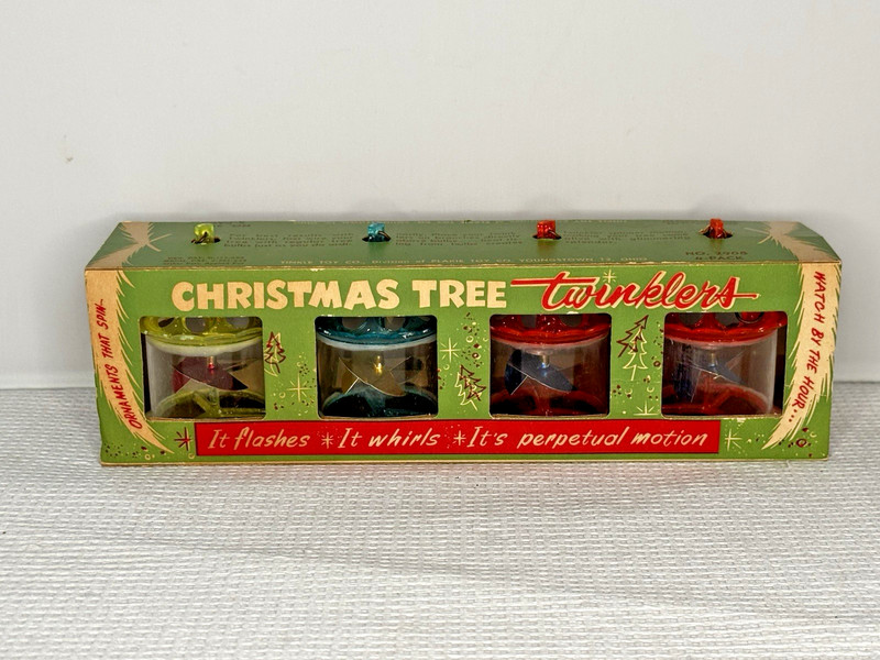 4 Vintage Twinkle Toy Hard Plastic Spinner Twinkler Fan Christmas Ornaments LIME