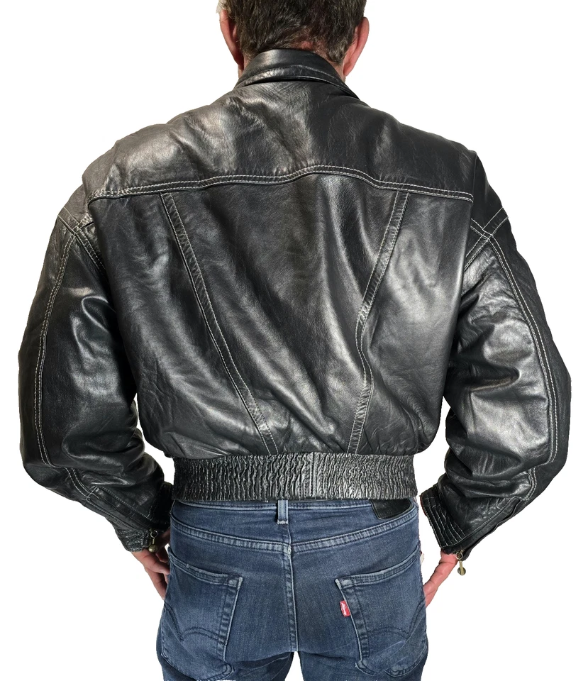 Chaqueta de bombardero de cuero Versace V2 vintage para hombre talla 42 (L) muy rara Foto 3 de 4