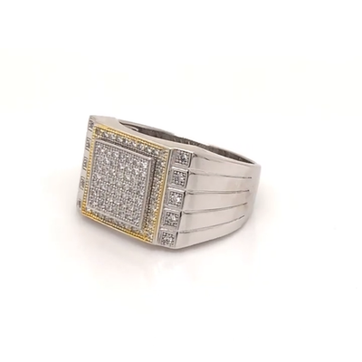 Men's Sterling Silver 2-tone Encrusted Square Ring w/ 96 Micro