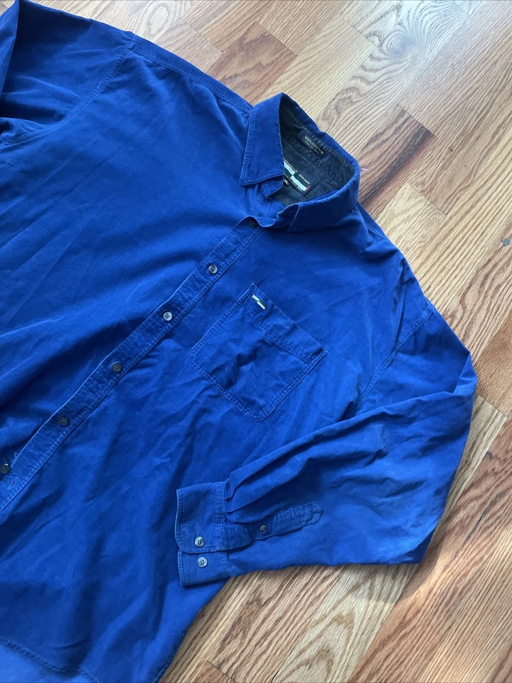 Camisa vintage Urgent Gear ropa deportiva terciopelo azul abotonada años 90 talla XL Foto 4 de 4