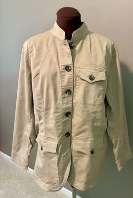 Lauren Ralph Lauren Women's Safari Jacket 14W Khaki Mock Collar Button Up Coat