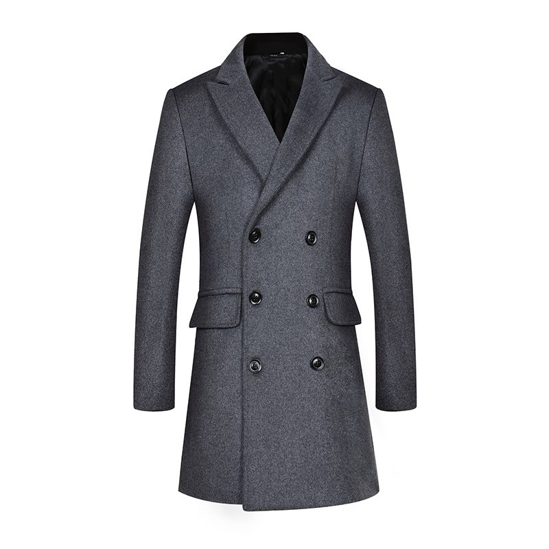 Mens Double Breasted Trench Coat Winter Korean Slim Fit Wool Warm Mid Long Coat