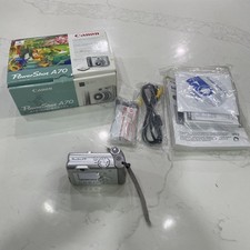 For Parts Canon PowerShot A70 3.2MP Digital Camera Silver w/ Box & Accessories