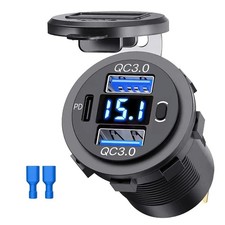 12V-24V PD  QC3.0 Dual USB Car Fast Charger Power Socket Outlet LED Voltmeter