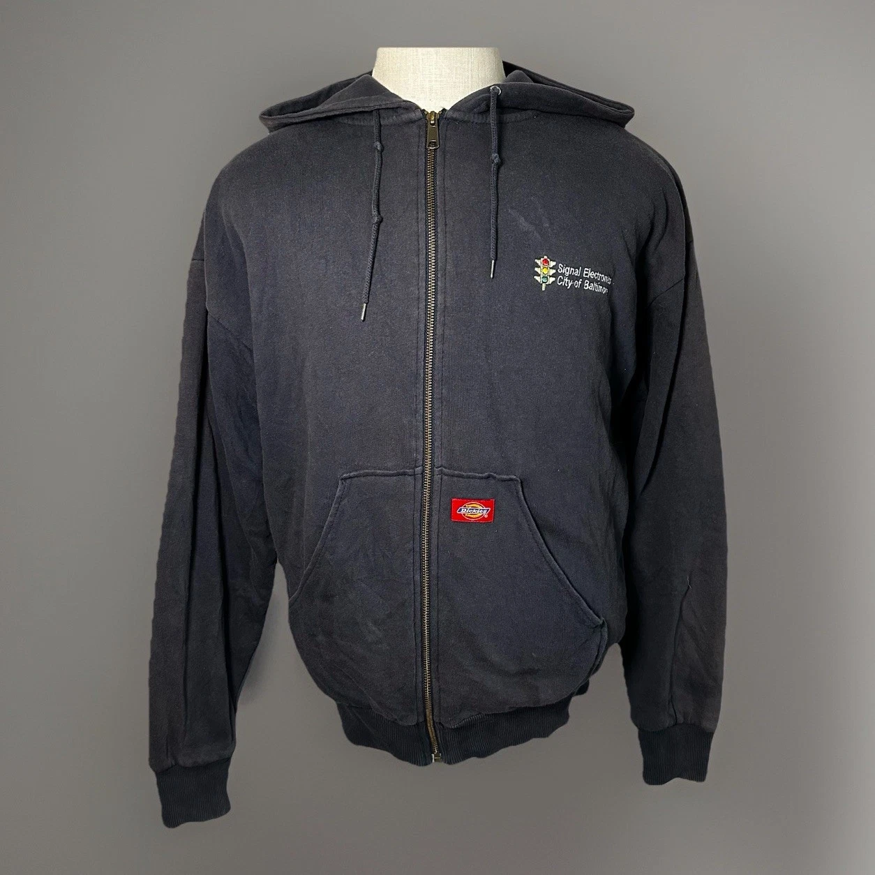 Vintage Dickies Navy Blue Thermal Lined Waffle Zip Up Hoodie Jacket Size Large