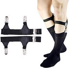 Mens Sock Garters Belt Adjustable 2-pack Sturdy Clip One pair, Black Pair