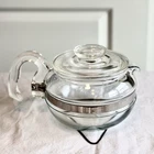 PYREX Flameware 8446B Vintage Stovetop Glass Teapot Set W Lid & Wire Kettle USA