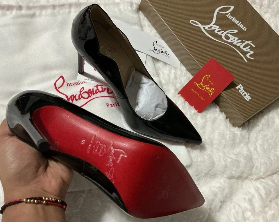 Christian Louboutin черный лакированная кожа каблуки | красный подошва размер 38 EUR 7US - Изображение 3 из 4