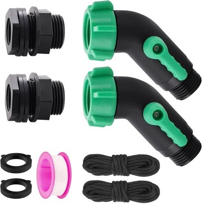 2 Pack Rain Barrel Spigot Kit 3/4'' GHT Water Hose Shut Off Valve 45° Flow