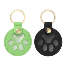 Pet Hair Keychain Cat Paw Shaped Keyring PU Leather Black/Green 2Pcs