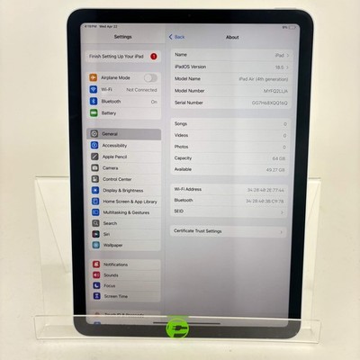 WiFi Only Apple iPad Air 4th Gen 64GB Blue MYFQ2LL/A