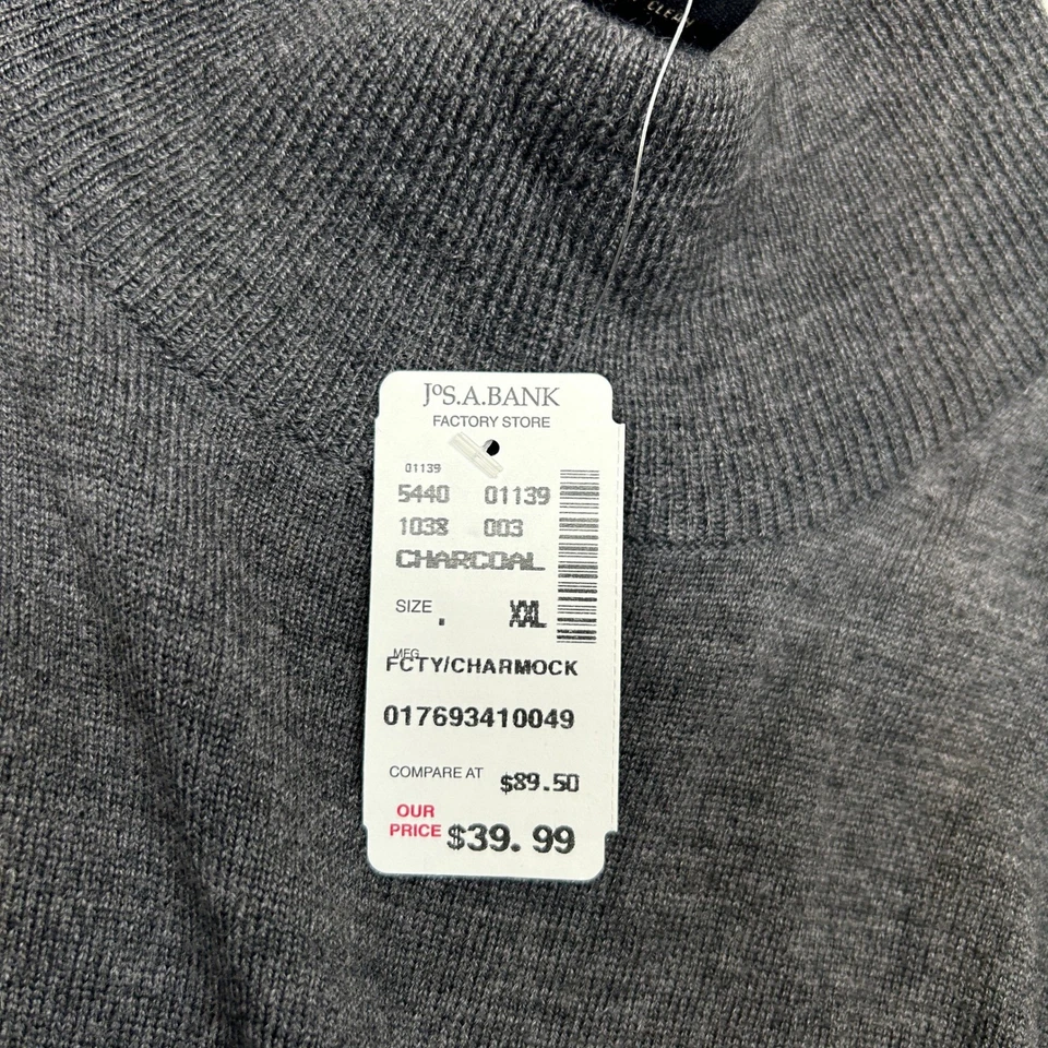 Jos A Bank Mock Neck Sweater Mens XXL Charcoal Merino Wool Classic NEW - Image 4 of 4