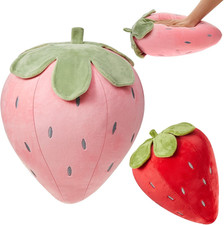 2 Pcs Strawberry Pillow 15.7 Inch 9.8 Inch, Fruit Plush Pillow, Soft Kawaii Stra