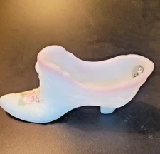 Fenton White Satin Hand Painted Shoe/Slipper 95th Anniversary (2000)