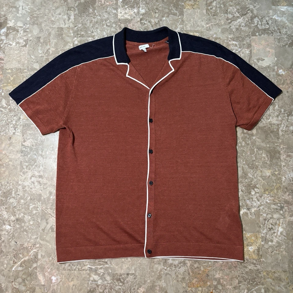 Camisa Reiss Para Hombre 2XL Azul Naranja Amigo Cubano Manga Corta Johnny Mezcla de Lino Foto 2 de 4