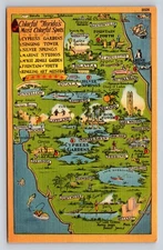 Vintage Linen Postcard Colorful Attractions Map of Florida by Tichnor Bros