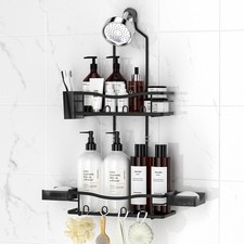 Hanging Shower Caddy Organizer Black 2 Basket Soap Holder Multi Hooks No Drill