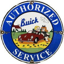 Vintage Buick Porcelain Dealership Sign Service Station Gas Oil Pump Plate