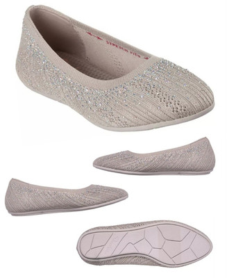 SKECHERS CLEO 2.0 GLITZY DAZE FLAT SHOE Women's Sz 5 Taupe NEW IN