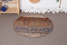 Decorative Rug, Vibrant Orange and Blue Ikat Design, 3x3 ft