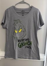 Universal Studios Resting Grinch Face Glitter Ladies Shirt XXL NWT