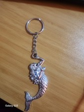 Silver Metal Mermaid Charm Keychain with Detachable Keyring, Modern Era