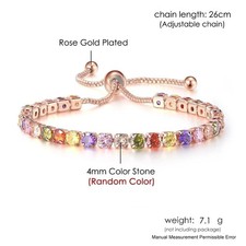 Multi Color  Tennis Bracelet Round CZ Adjustable Slider Bracelet Rose Gold Color