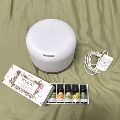 ASAKUKI Electric Oil Diffuser White/Brown w/ 6x10ml (5/6 unused) oils & More