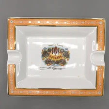 H Upmann Fabrica De Tabacos Ceramic Cigar Ashtray Orange Gold Border Logo