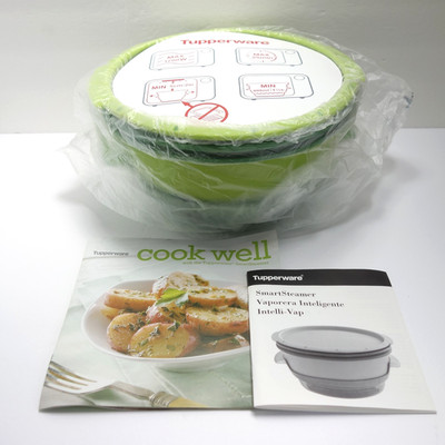 Tupperware Smart Steamer Microwave Steam Cook Set 4 pc Green Recipes NEW SEALED