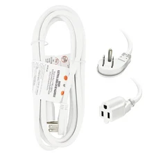 10 Ft Flat Plug Extension Cord, 16 AWG 3 Prong Grounded White Low Profile Extens