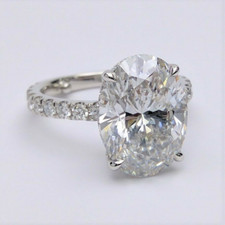 5.07 TCW Oval Cut Lab Created Moissanite Engagement ring 14K White Gold Plated