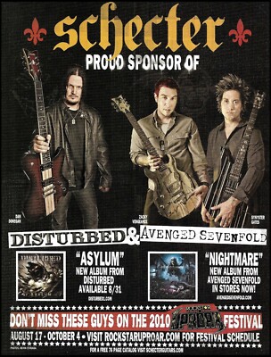 2010 Disturbed Dan Donegan Avenged Sevenfold Schecter Guitar Uproar Tour ad