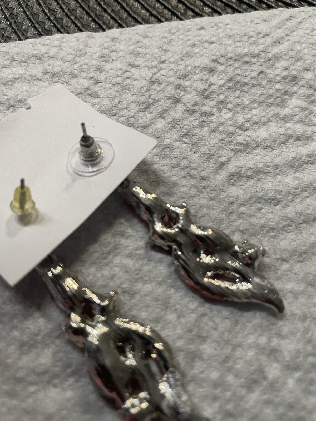 Earrings, Silver Tone Red, Rhinestone Dangle Earr… - image 10