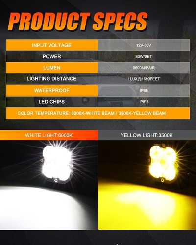 2x AUXBEAM 3" LED Pods Ditch Light Amber Combo White Spotfor Toyota Tacoma 12-22 - Picture 3 of 12