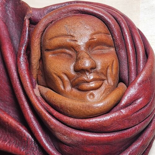 Unique Signed D. Haas Leather Mask Face Sculptured Decorative Vtg Tribal Art - Picture 2 of 7